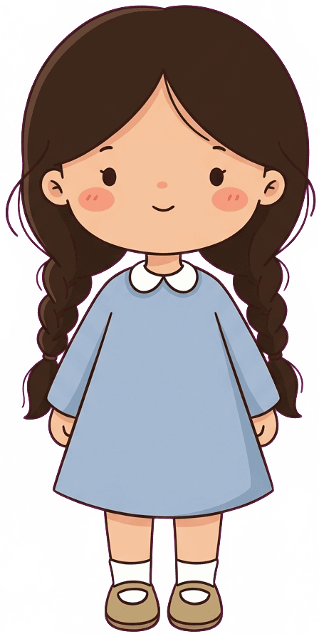 Ilustração de uma menina com tranças, mascote do site